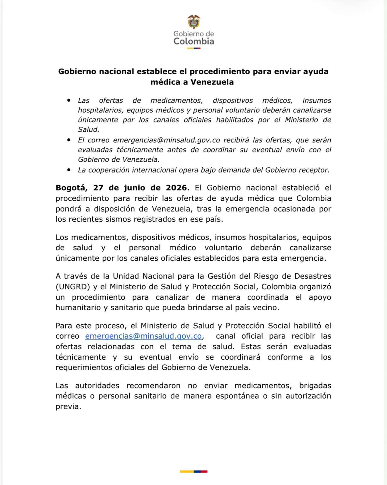 El Ministerio de Salud habilitó un correo para recibir las ofertas de ayuda médica destinadas a Venezuela | Ministerio de Salud