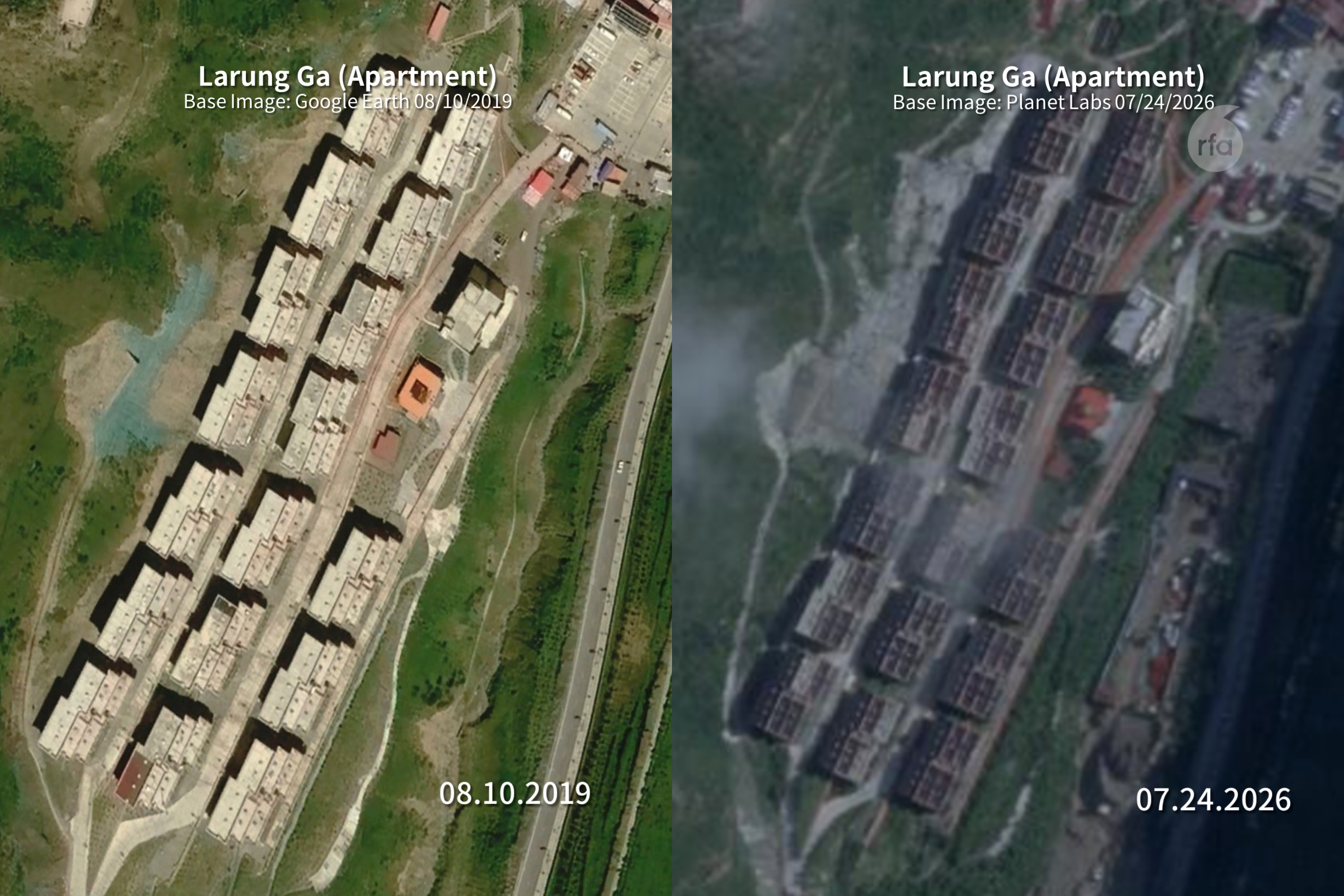 བླ་རུང་སྒར་དུ་གྲ་ཤག་གཏོར་ཤུལ། ཕྱི་ལོ་ ༢༠༡༩ ཟླ་ ༨ ཚེས་ ༡༠ པར་རིས་དང་ཕྱི་ལོ་ ༢༠༢༦ ཟླ་ ༧ ཚེས་ ༢༤ ཉིན་འཕུར་སྐར་ནས་བླངས་པའི་པར་རིས།