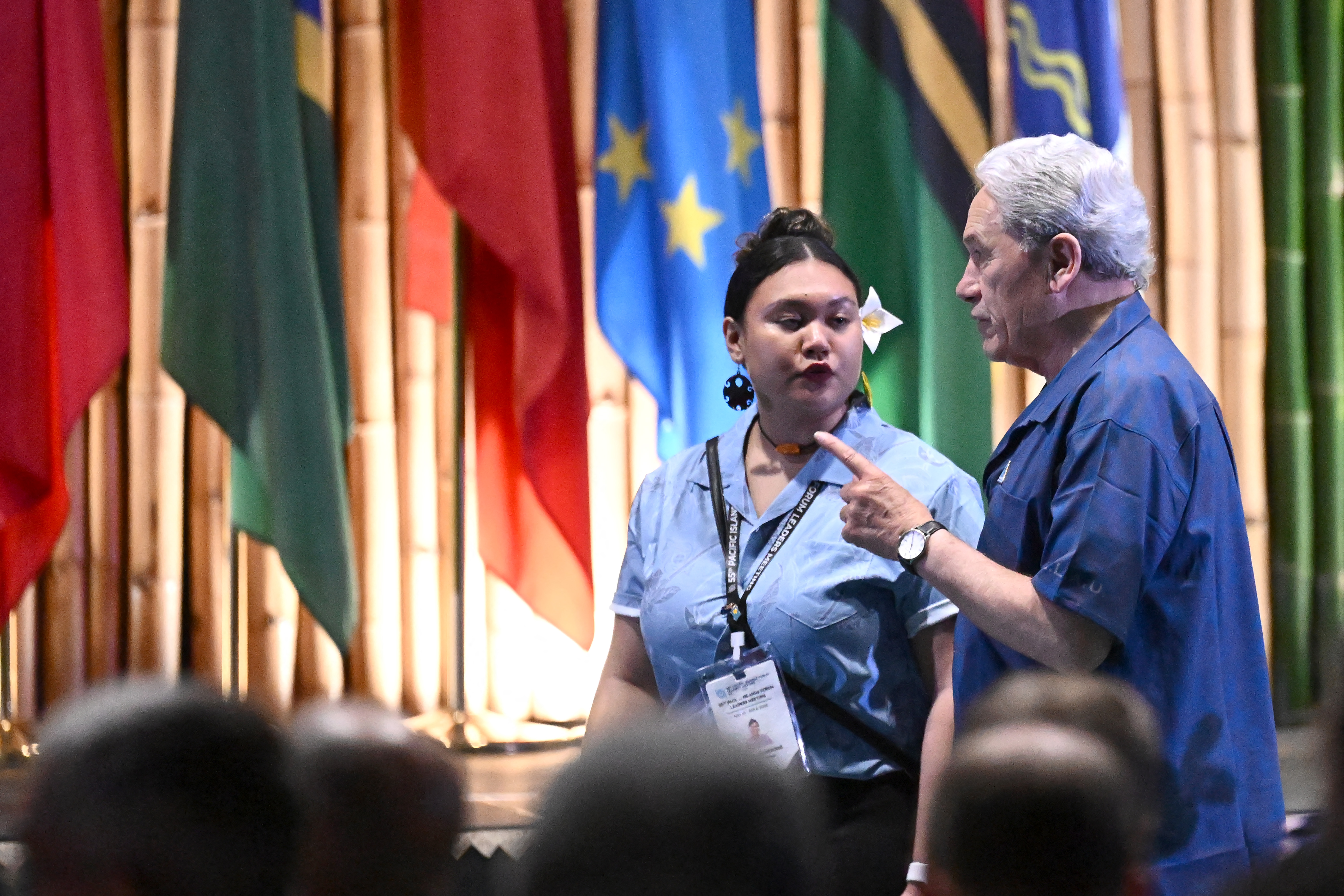 New Zealand's Foreign Minister Winston Peters, right, at the Pacific Islands Forum Leaders Meeting in Koror, Palau, Aug. 31, 2026.