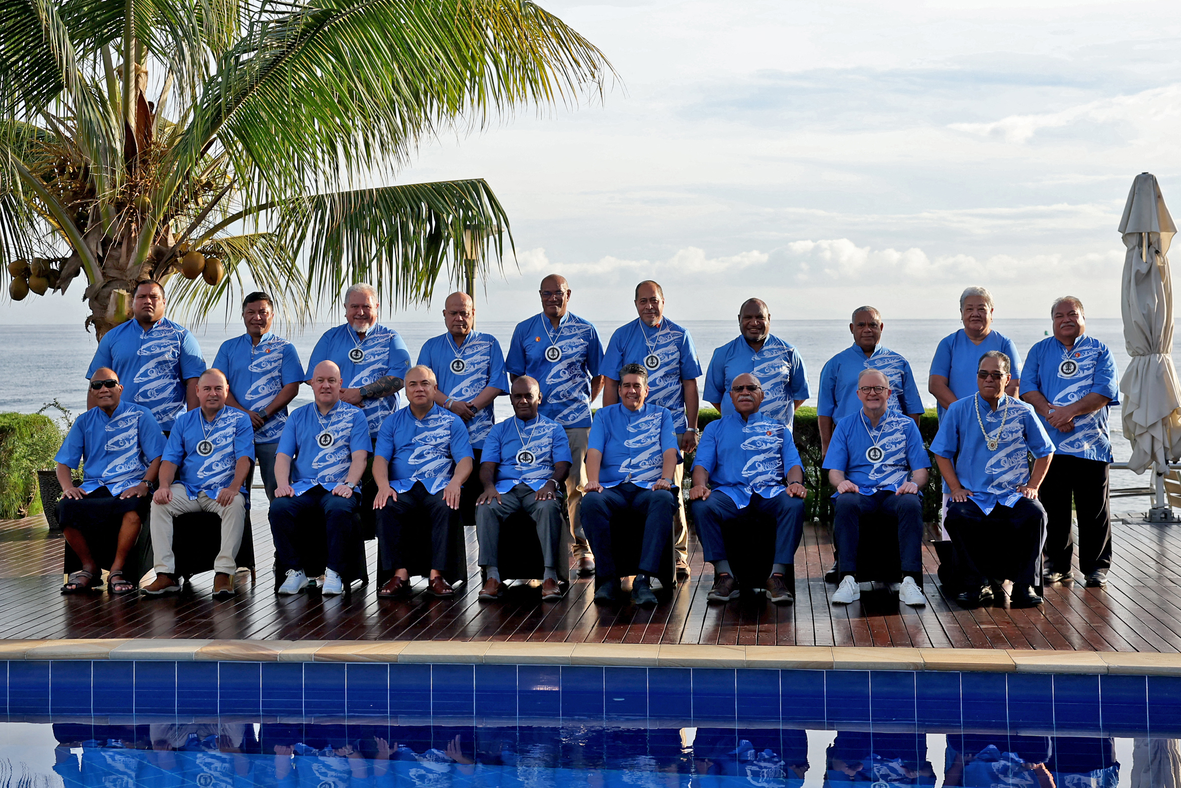 Leaders of Pacific island nations at the Pacific Islands Forum summit in Honiara, Solomon Islands, on Sept. 11, 2025.