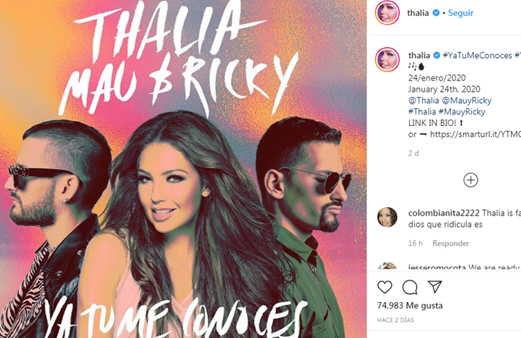 Una de las publicaciones que realizó Thalía sobre su nueva canción