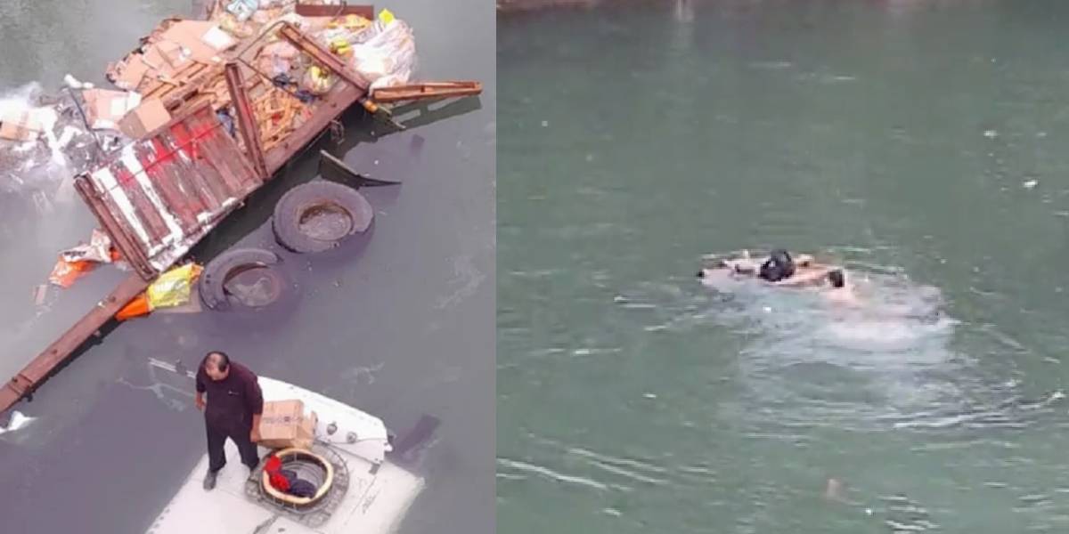 Vecinos desesperados se tiraron al agua para llevarse la mercadería de una camión que volcó en un accidente