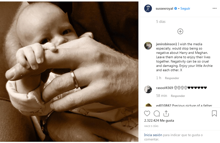 Sussexroyal publicó una foto de Archie Harrison en el día del padre