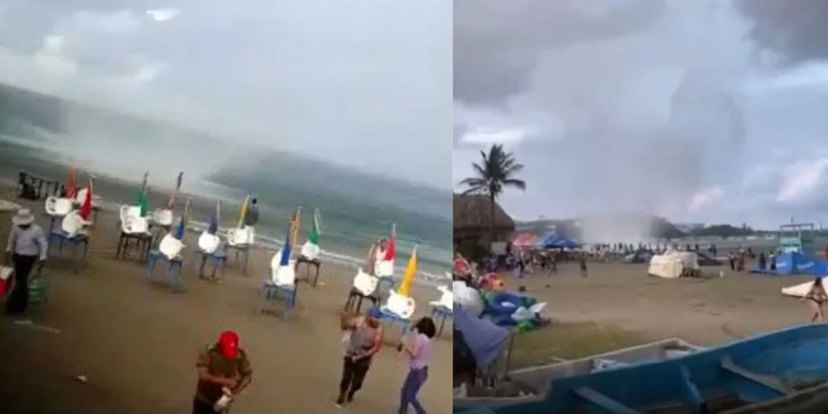🔴El video del momento en el que una violenta tromba marina se convirtió en tornado en una playa de México