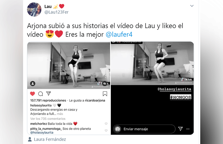 Laurita Fernández compartió un video y Ricardo Arjona reaccionó
