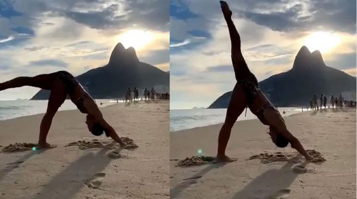 Hizo yoga en la playa, compartió el video y se formó una ilusión óptica sexual que sorprendió al mundo