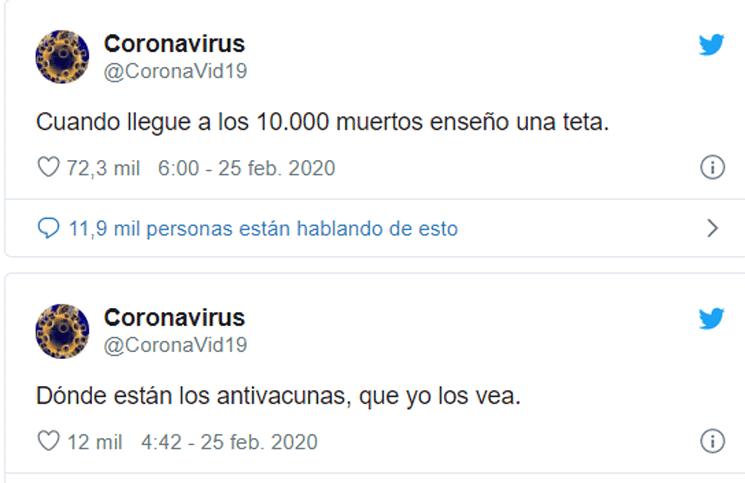 El coronavirus tiene cuenta de Twitter y se hizo viral Estoy cerrando gira mundial