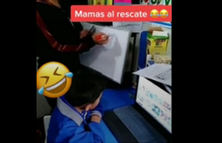 Video: hace el examen por zoom y su mamá (tramposa)  le va mostrando las respuestas correctas