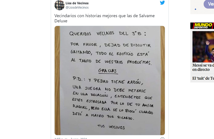 Se hartó de los gritos de sus vecinos y les mandó una carta que se hizo  viral: “Una suegra no debe meterse” | Cienradios