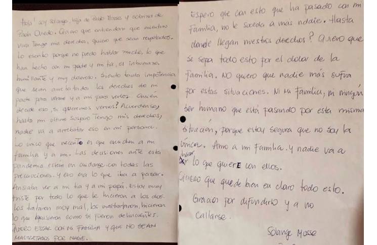 La dolorosa carta que dejó Solange, que no pudo ver a su padre antes de  morir: "Hasta mi último suspiro tengo mis derechos" | La 100