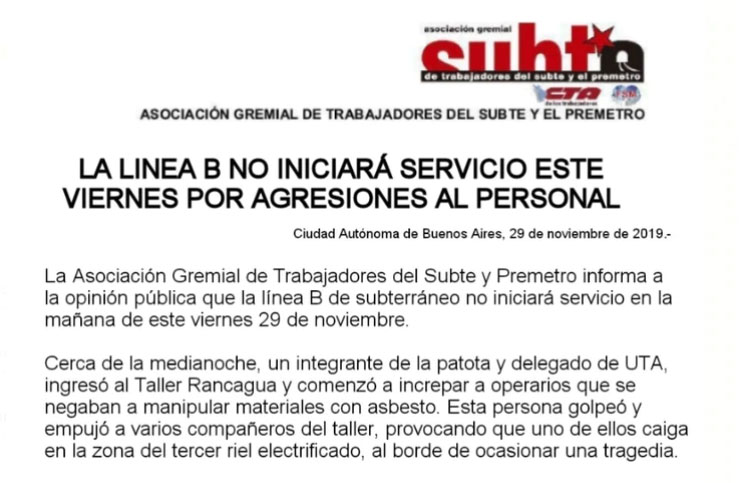 Paro En La Línea B De Subte: Los Metrodelegados Denuncian Agresiones | La 100