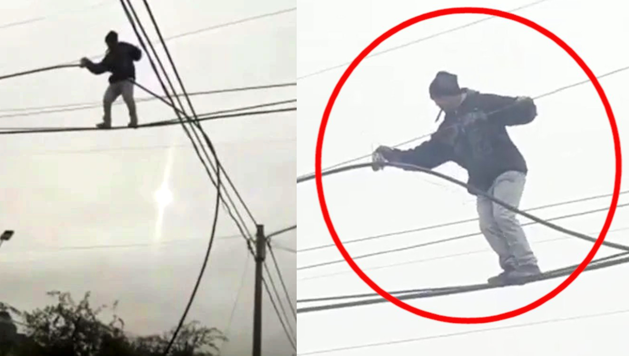 Viral | Ladrón equilibrista se animó a trepar 10 metros y se robó los cables