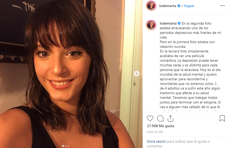 La actriz publicó tres imágenes donde se la ve sonriendo, otra seria y una tercera llorando