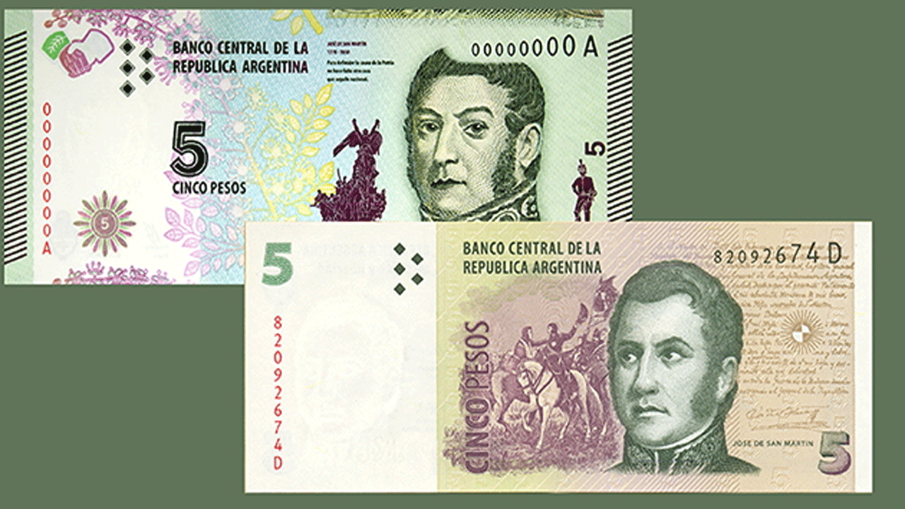 Los billetes de 5 pesos saldrán de circulación desde febrero
