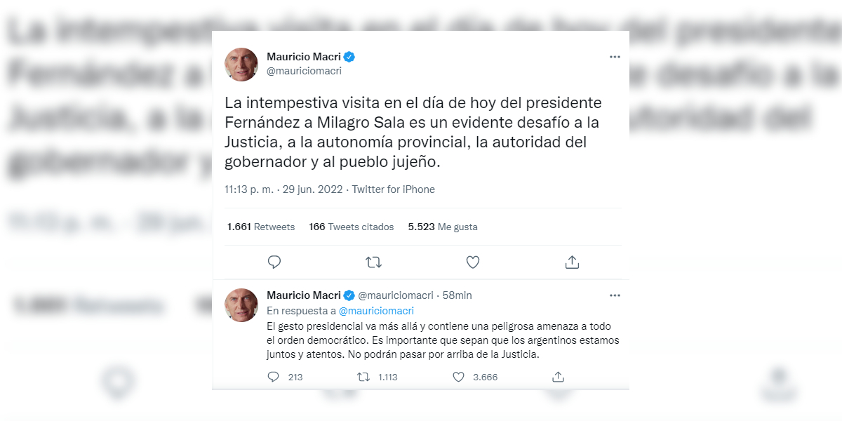 Mauricio Macri apuntó contra Alberto Fernández por la visita a Milagro Sala: “Amenaza a todo el orden democrático”