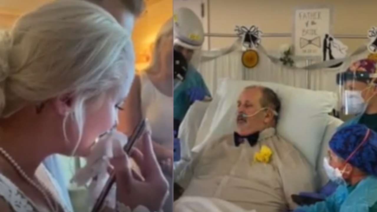 Enfermeras ayudan a un paciente con coronavirus para que disfrute del casamiento de su hija