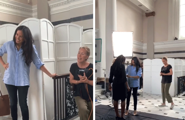 Meghan Markle en la producción de fotos de su colección cápsula de ropa