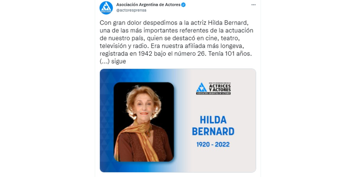 Murió Hilda Bernard a los 101 años