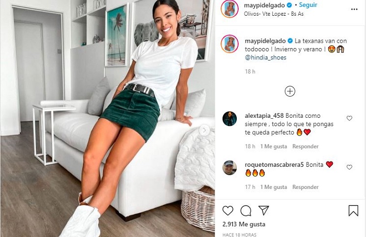 Con mini verde y botas blancas texanas, Maipy Delgado lució sus piernas |  La 100