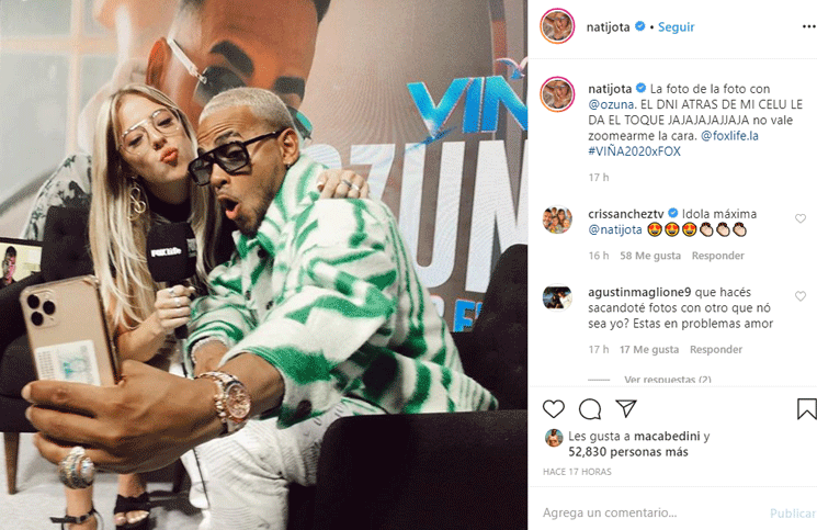 Nati Jota se sacó una foto con Ozuna y en un descuido terminó saliendo el DNI