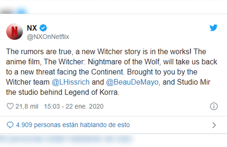 Netflix lanzarán una película animada de la serie The Witcher