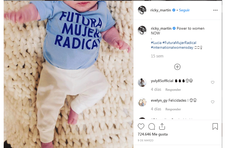 La imagen que publicó Ricky Martin de su hija en el día de la mujer