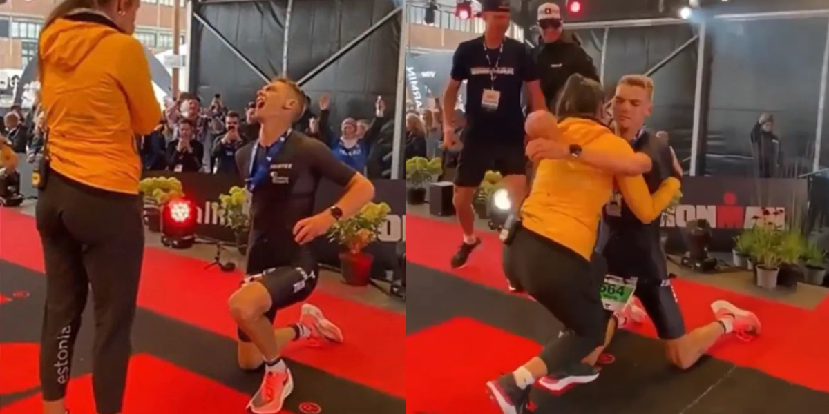 An athlete proposed to his partner after a competition but ended up moaning in pain: 