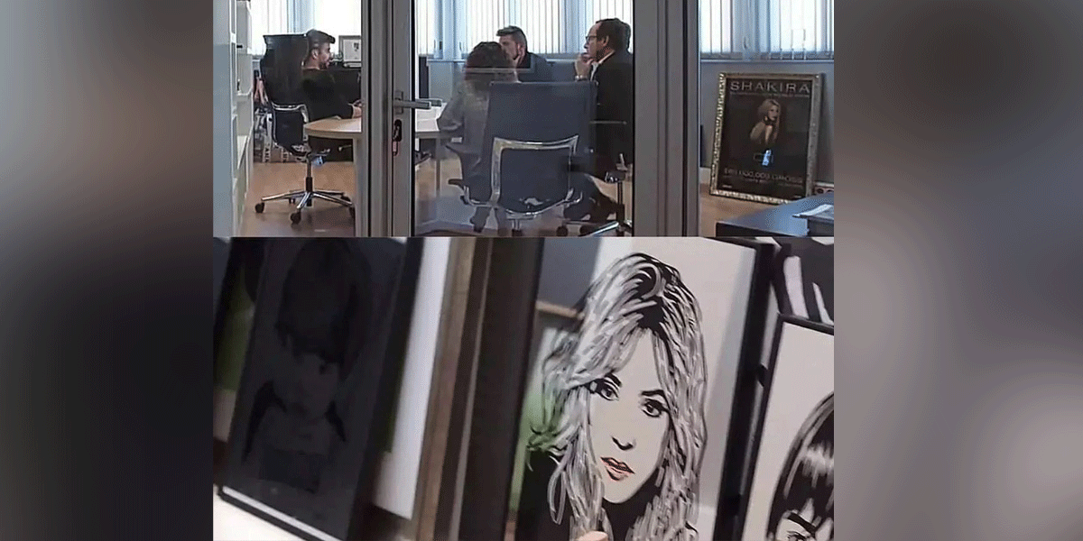 Gerard Piqué tiene la  oficina llena de fotos de Shakira y su novia Clara Chía Marti se siente al borde de la separación
