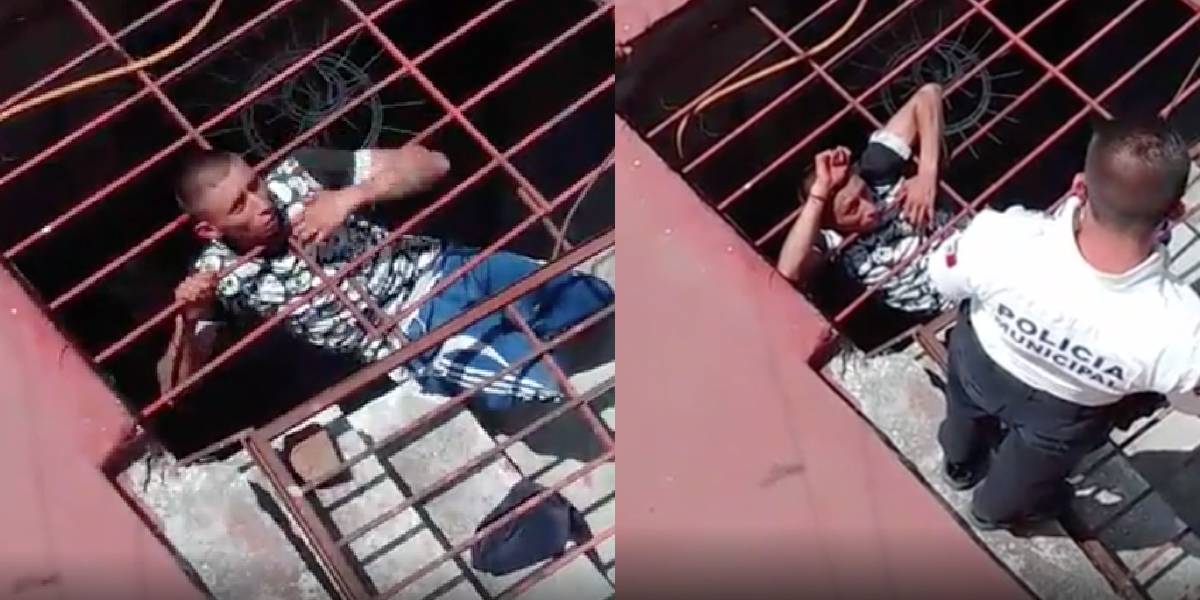 Intentó robar una casa, se quedó “trabado” y lo rescataron policías (sí, hay video)