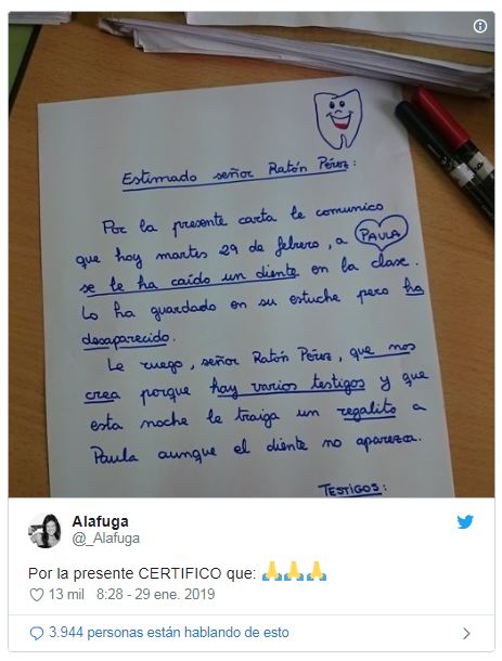 La Conmovedora Carta Que Una Maestra Le Escribio Al Raton Perez Para Ayudar A Su Alumna La 100