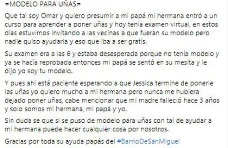 Un papá se dejó poner uñas postizas para que su hija pueda aprobar un examen