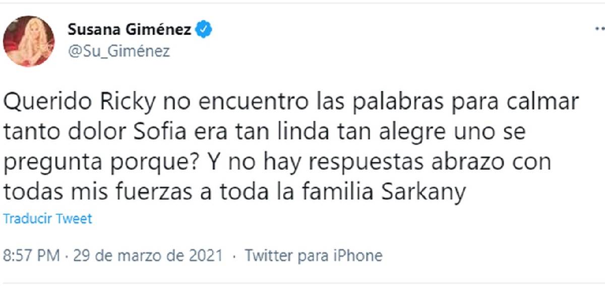 Uno se pregunta por qué”, el desgarrador mensaje de Susana Giménez a Ricky Sarkany tras la muerte de Sofía