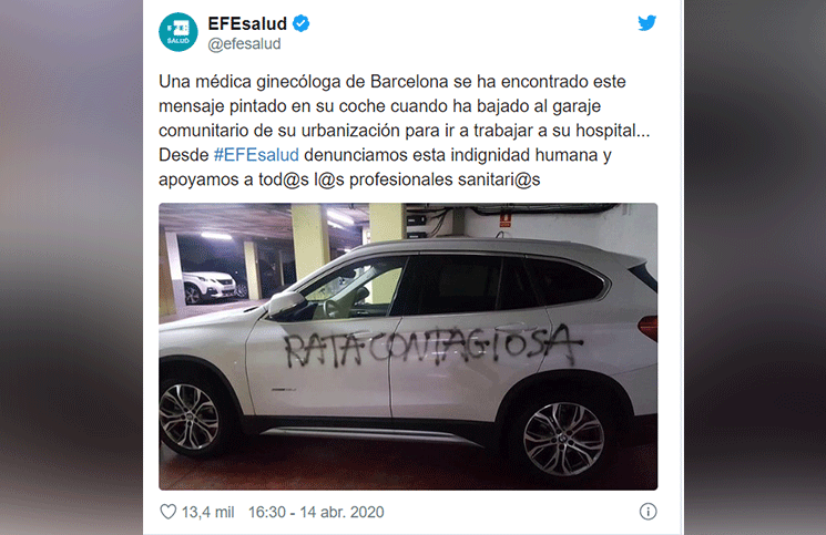 "Rata contagiosa", escracharon el auto de una doctora de Barcelona