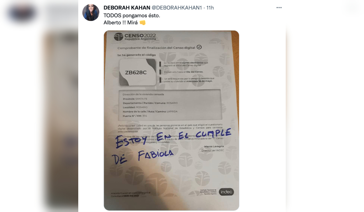 “Estoy en el cumple de Fabiola”, el irónico mensaje para un censista criticando a Alberto Fernández