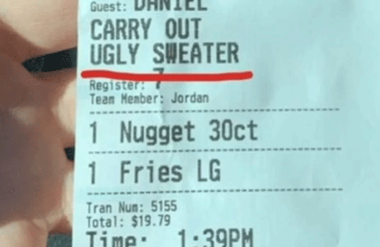 "El del suéter feo", la descripción que hicieron de un cliente (en el ticket) se volvió viral