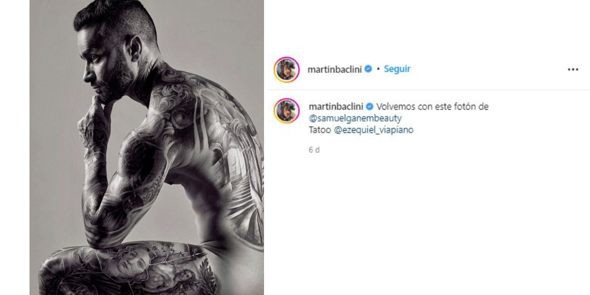 Martín Baclini posó completamente desnudo y mostró sus tatuajes más íntimos: “Volvemos con este fotón”