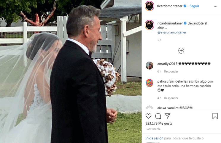 Ricardo Montaner y su hija Evaluna en el día de su boda