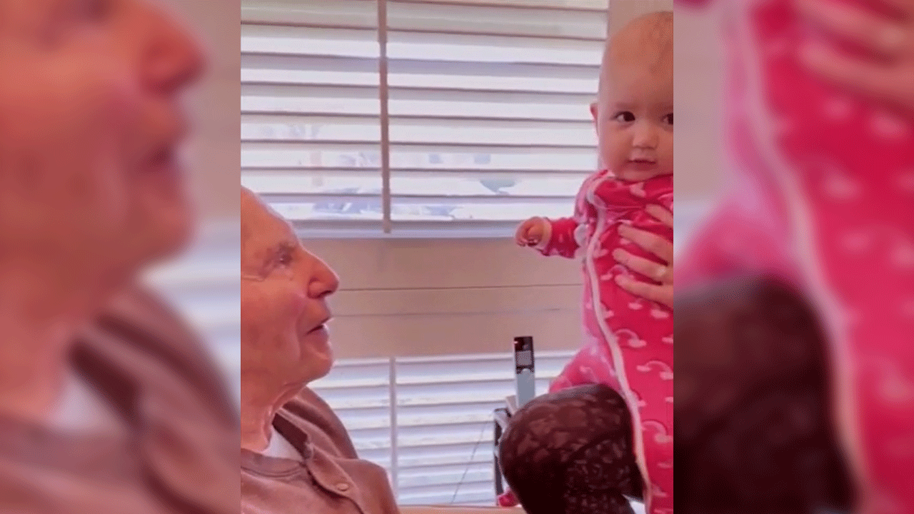 Video: la emoción de un abuelo de 94 años con Alzheimer al conocer a su bisnieta