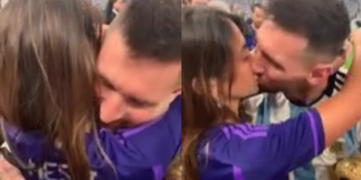 Salió a la luz el apasionado beso entre Lionel Messi y Antonela Roccuzzo tras el triunfo de Argentina en el Mundial Qatar 2022