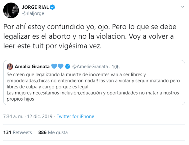 Jorge Rial salió fuerte al cruce de Amalia Granata: "Lo que se debe legalizar es el aborto y no la violación"
