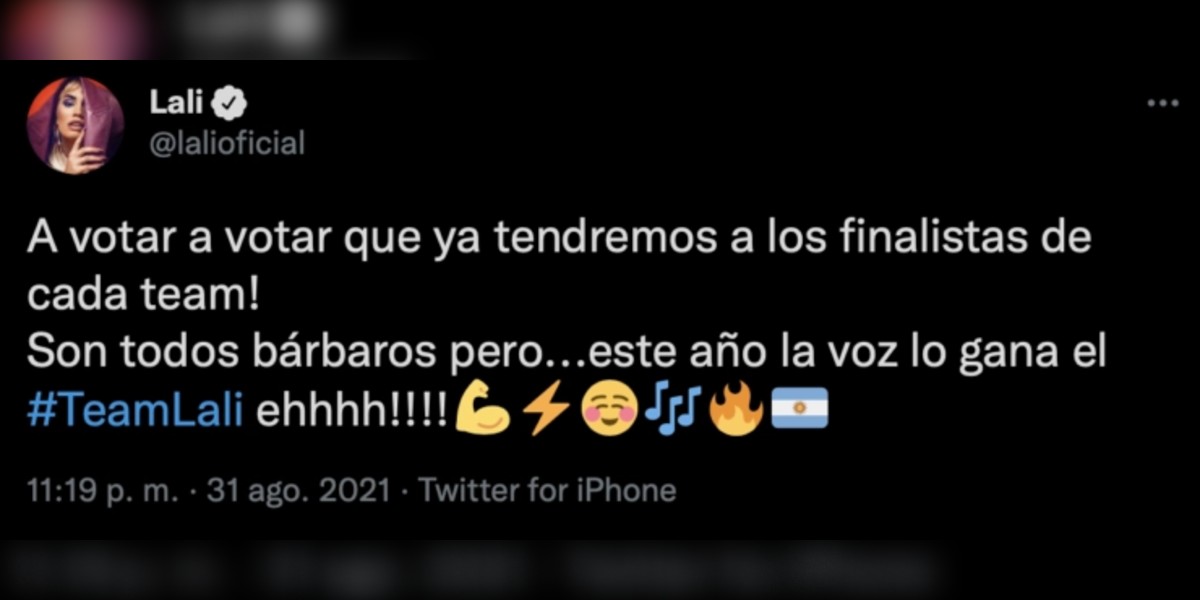 Lali Espósito publicó un indisimulable spoiler del ganador del La Voz: “Son todos bárbaros, pero”