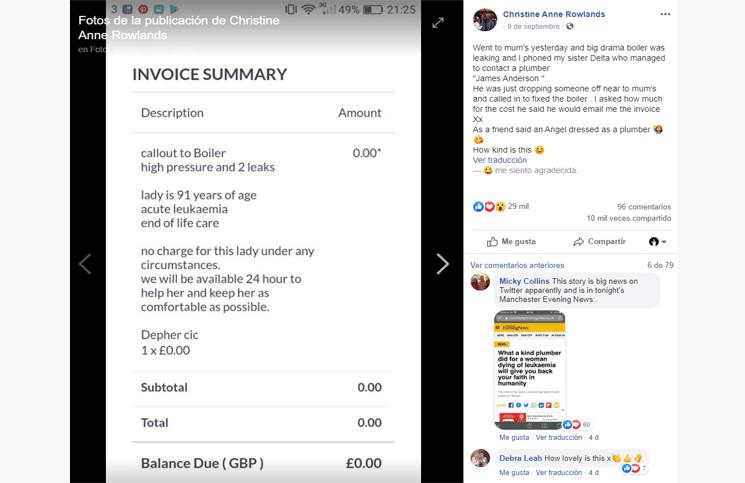 La hija de la anciana compartió la factura del servicio en su cuenta de Facebook.