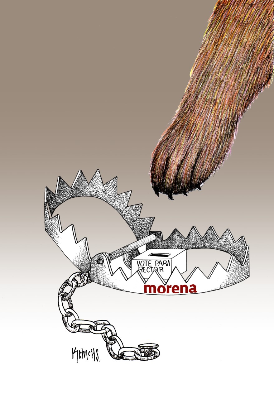 Cartón de Kemchs, Morena y UNAM