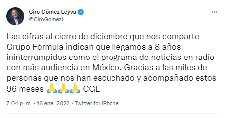 Ciro G mez Leyva celebra tener el noticiario m s escuchado en