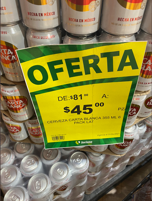 Exhiben que Soriana vende six de cerveza Carta Blanca en más de 80 pesos  para simular oferta