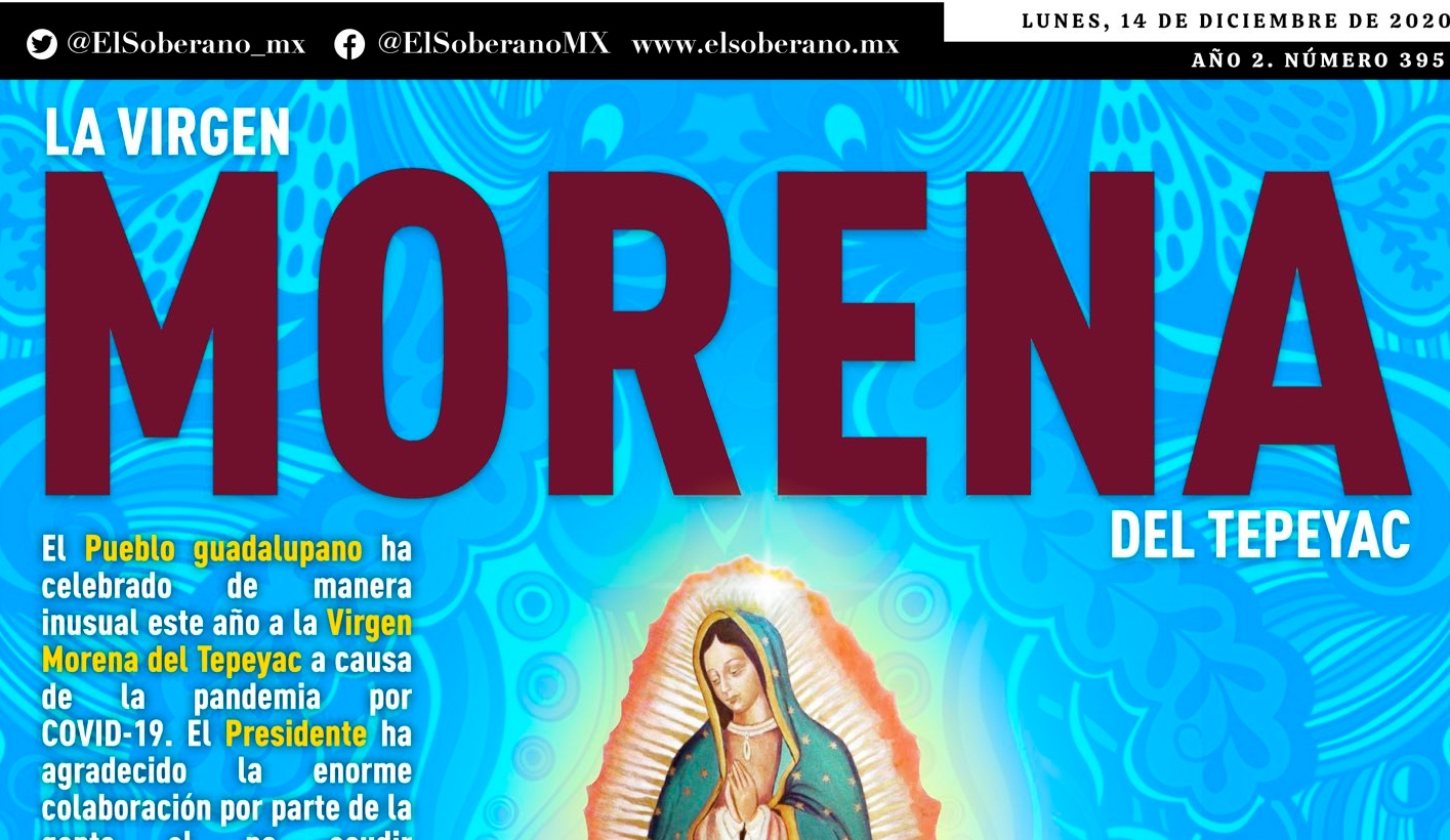 La Virgen de Guadalupe aparece mezclada con Morena en portada de El Soberano