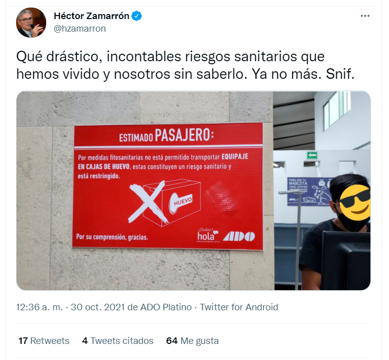 Línea de autobuses ADO prohíbe viajar con cajas de huevo