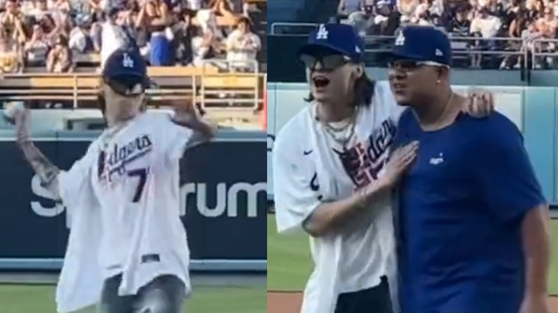 Peso Pluma lanzó primera bola como invitado de lujo de los Dodgers - Para  Ganar