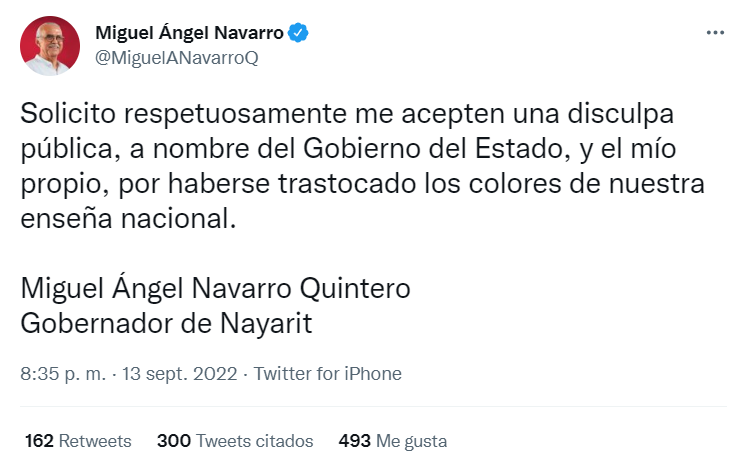 Guiño a Morena? Gobierno de Nayarit pinta de guinda bandera de México;  Miguel Ángel Navarro ofrece disculpa pública