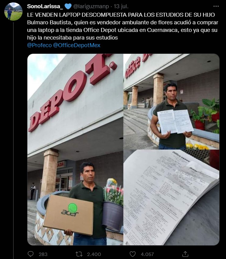 Ahorró para comprarle una computadora a su hijo; Office Depot se la vende  descompuesta y no le hace válida la garantía, acusan